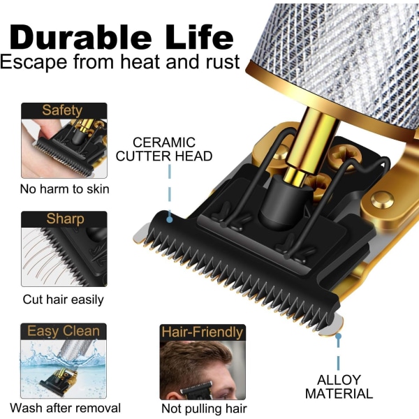 Hårklippare för män,sladdlös uppladdningsbar hårtrimmer Metallvårdskit Skäggrakapparat Frisörsalong