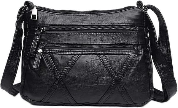 Bløde og smidige håndtasker, skuldertasker, crossbody-tasker og messenger-tasker i PU-læder til kvinder Black T1