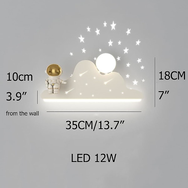Astronaut LED Vegglampe for Barnerom Dimbar Nattbordslampe Veggprojeksjon Stjerner Nattlys Hvit Moderne Vegglampe