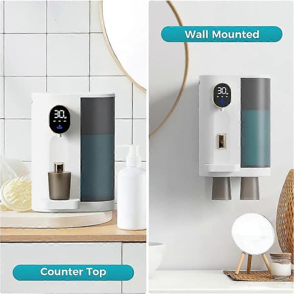 Automatisk mundskylledispenser til badeværelset med 2 kopper, 4 niveauer og LED-skærm, elektrisk smart mundskylledispenser