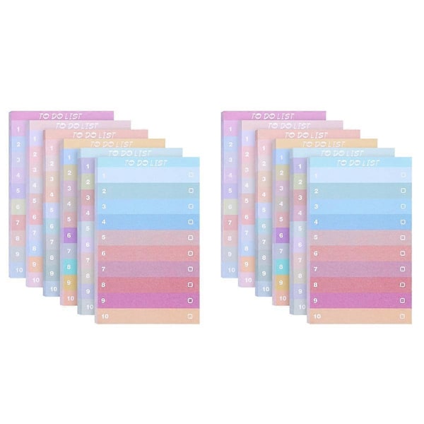 12 stk. To Do List Sticky Notes, 13x8 cm, 600 ark, Assorterede farver, Linjeret, Planlægger, Daglig note