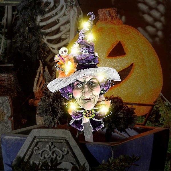 Halloween-noitapuutarhakoristeet, Halloween-koristeet, valaistut Halloween-noitafiguurit maapiikeillä