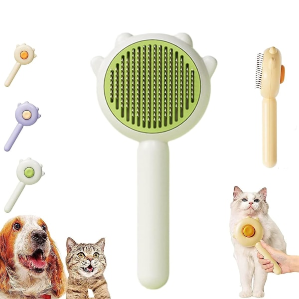 Magic Pet Comb, Pet Hair Cleaner Borste, Cat Grooming Borste med frigöringsknapp, Cat Borste, Självrengörande Slicker Comb (grön)