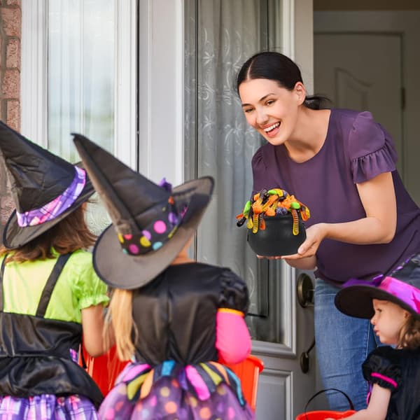 Halloween Decorations - 6 in 1 Pack Large Black Plastic Witch Cauldron - Cauldron Candy Bowl - Trick or Treat-yux