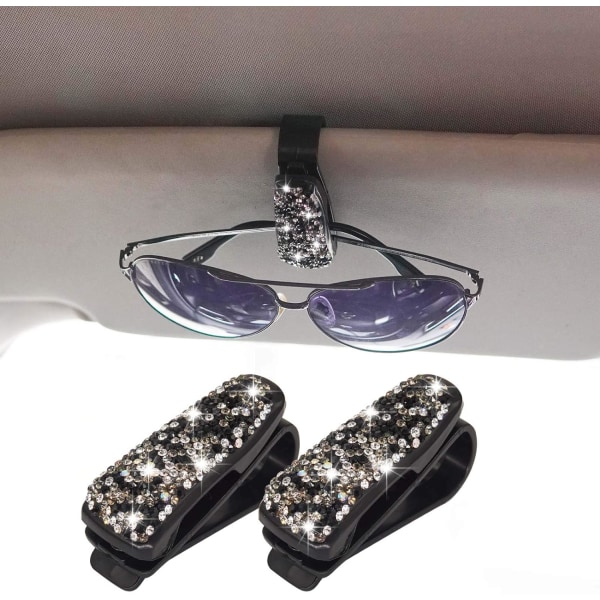 2 ST Glasögonhållare för bilsolskydd, Bling Crystal Rhinestones Glasögon Clip Hanger Mount med biljettkort Clip för kvinnor tjejer