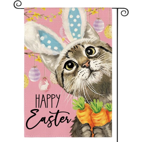 colorlife Happy Easter Cat Garden Flag 12x18 Inch Double Sided Outside, Easter Eggs Carrot Holiday Yard Outdoor Decoration