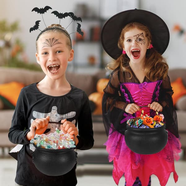 Halloween Decorations - 6 in 1 Pack Large Black Plastic Witch Cauldron - Cauldron Candy Bowl - Trick or Treat-yux