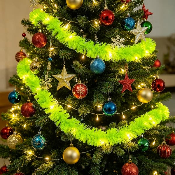 Christmas LED Light String Neon Green Glitter Santa Baubles Decorations for Christmas Tree Party Style 1
