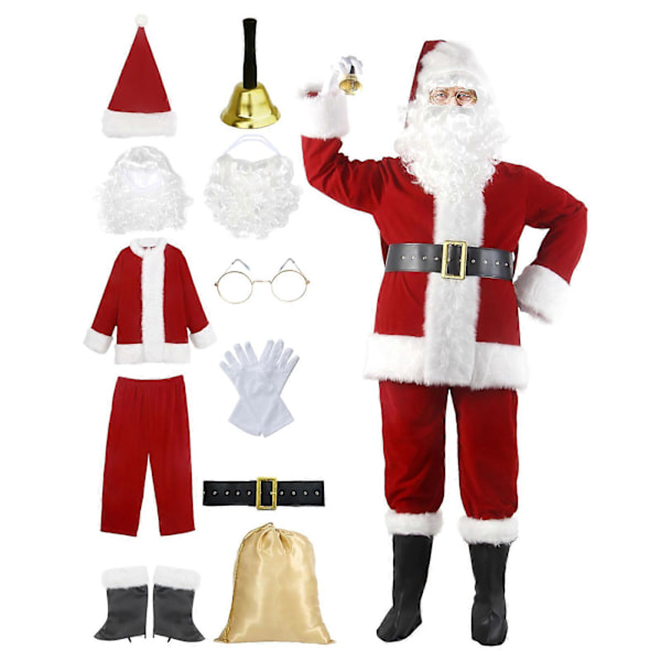 11-delad Deluxe Samt Santadräkt för Vuxna, Jultomtedräkter, 100% Ny XL
