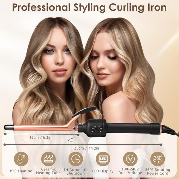 Thin Curling Iron, Ultra-thin 9mm Ceramic Curling Iron with Adjustable Temperature (80℃-230℃), Small Curling Iron
