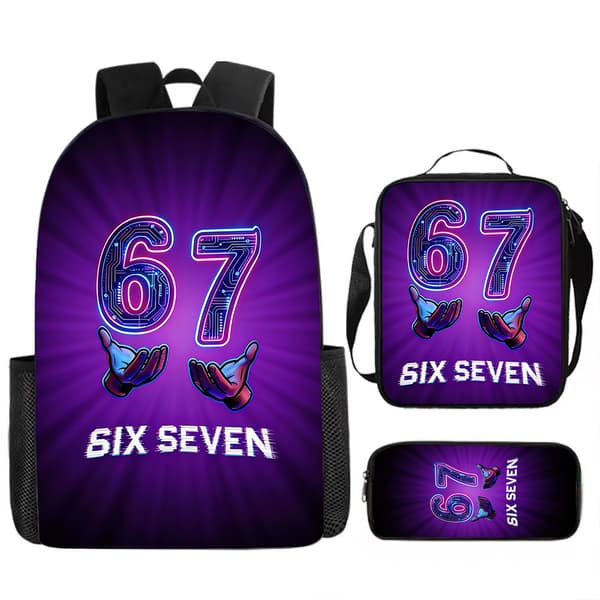 Six Seven Kids Backpack, Spacious School Bag for Students, Casual School Backpack with Storage Compartments*Three-piece set*7 7