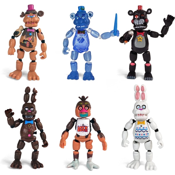 Inspirert av Five Nights at Freddys Freddy's Action Figures Toys Set med 6 stk [Rockstar & Chocolate Freddy, Bonnie, Chica, Easter, Freddy Frostbear]