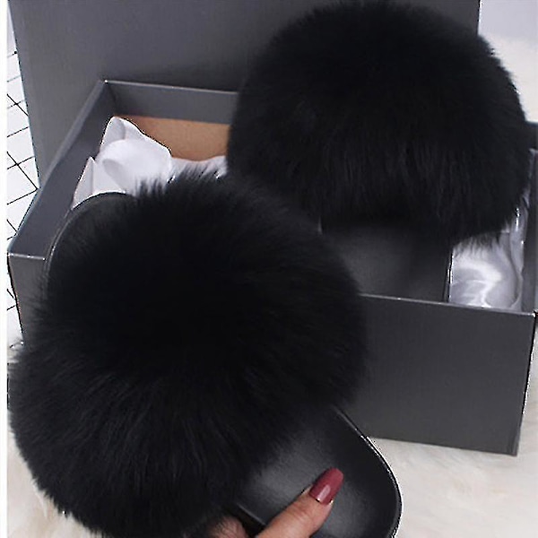 Sommer Pels Slippers Fluffy Søde Plys Damer Flip Flops Luksus Charmerende Sandaler Xnr136 39