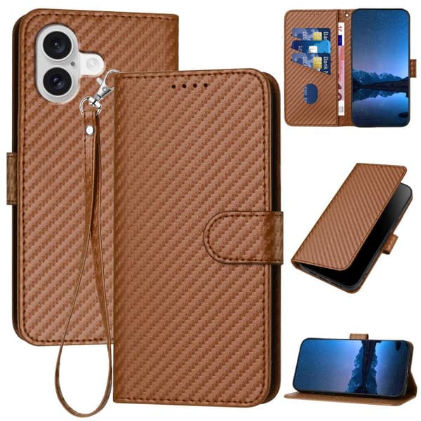 iPhone 17 Skal lædercover - kulfiber med lanyard