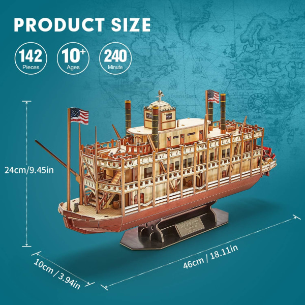 3D-kärlpussel Fartygsmodeller Leksaker Skumpussel Byggsatser Present för vuxna och barn, USA Worldwide Trading Mississippi Steamboat 142 bitar