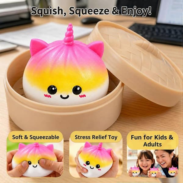 Kawaii Gradient Enhjørning Bao Squishy Legetøj, Blød Mel Fyldt Dumpling Klemme Stressbold, Bærbart Sensorisk Fidget Legetøj til Børn og Voksne