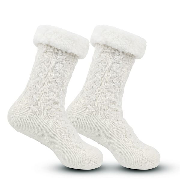 Fuzzy Slipperstrumpor för män Vinter Mysig Fluffy Cabin Varm Mjuk Fleece Foder Tjock Bekväm Stickad Halkfri Jul Hemstrumpor Vit