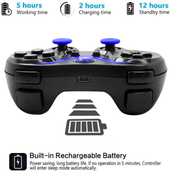 Inbyggt uppladdningsbart litiumbatterihandtag trådlös handkontroll med hög kapacitet, lämplig kompatibel med PS3-svart blå