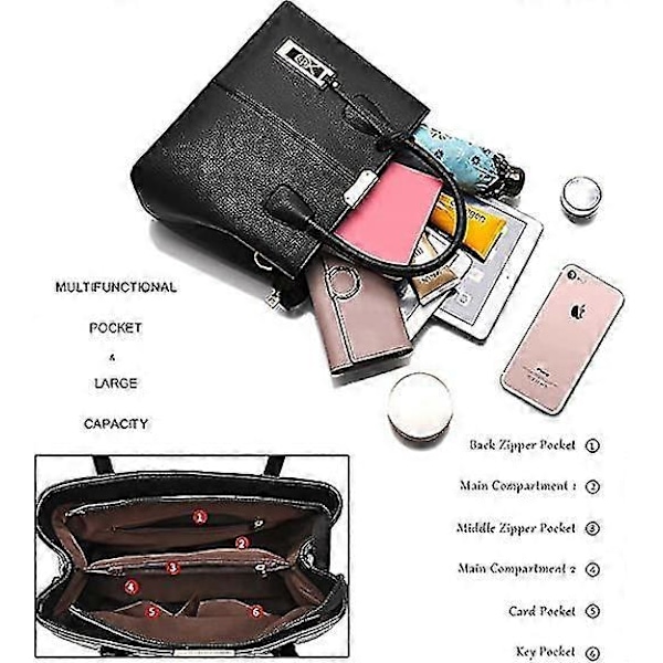 Naisten olkalaukku käsilaukku Nahkainen Crossbody-laukku ja käsilaukut naisille Black