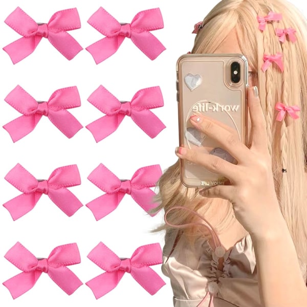 8st rosa rosett små hårspännen för flickor hårrosor Söt rosett hårklämma hårspännen för kvinnor Y2k hårtillbehör