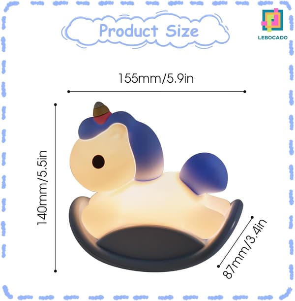 Unicorn Night Light for Kids Room, Touch Sensor and Dimmable USB Rechargeable Night Light, Soft Silicone Baby Night Light - Blue