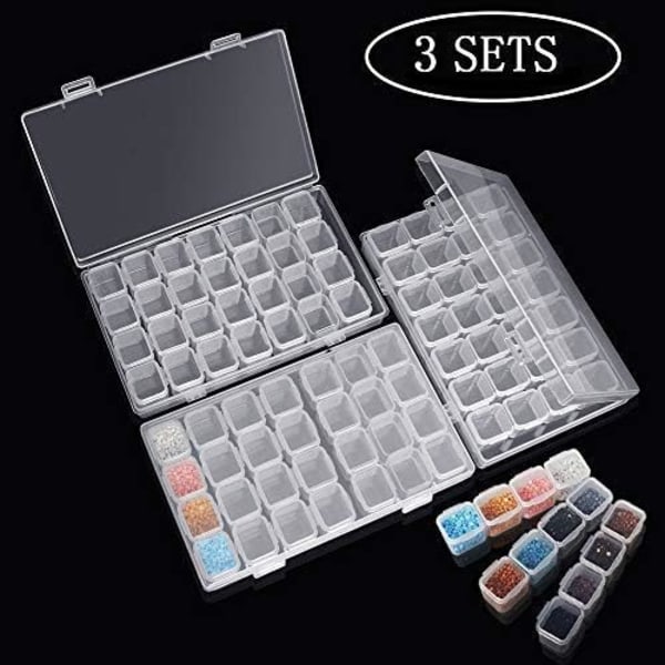 3pcs 28 grid box can be opened separately storage box nail art box transparent jewelry box