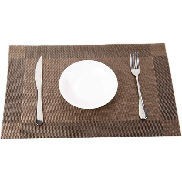 Washable Placemats PVC Placemats , Rectangular Placemat Paper Non-Slip Anti-Wear Heat Resistant Decoration Placemats(Brown)