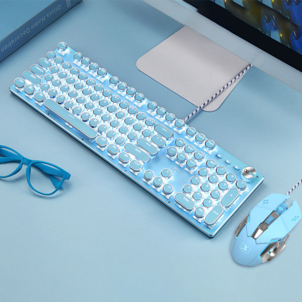 Retro Mekaniskt Speltangentbord 104 tangenter, LED-bakgrundsbelysning Tangentbord Mekaniskt datortangentbord med USB-Punk Tiffany