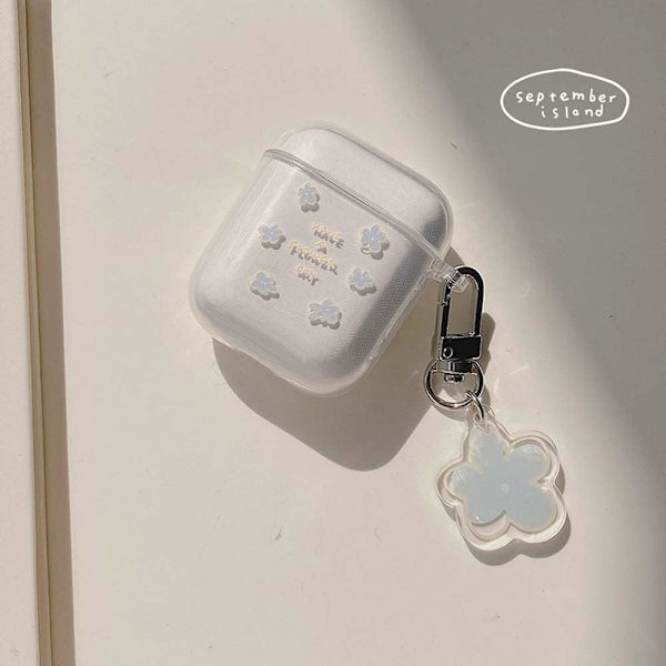 Kompatibel med AirPods-fodral med flickor Sött genomskinligt blommönster Mjukt TPU-skyddsfodral för Airpods 2 & 1, Sött för Airpods-Blå blomma