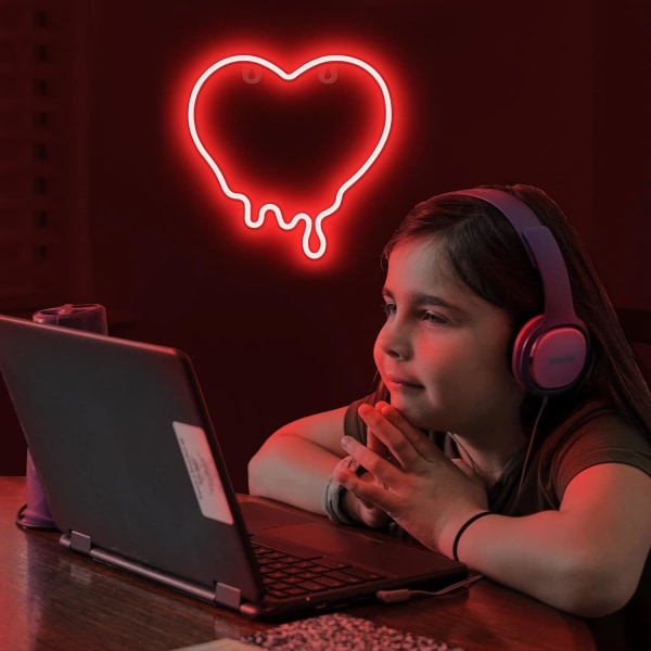 Hjärta neonskylt - Smält hjärtljus för tonåringar/barn/flickor Rumsinredning - Droppande hjärtformade ljus - 8,7 x 8,7-tums LED-skylt för väggdekoration