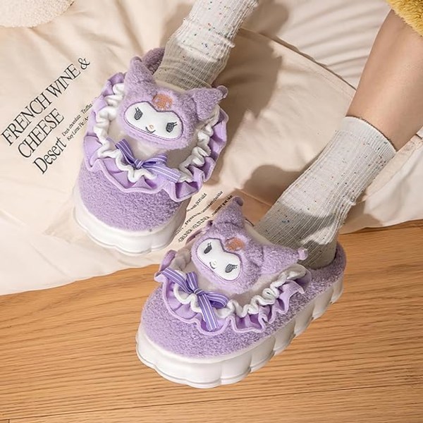 Kawaii Tofflor Cute Furry Slides - Cartoon Womens Four Seasons Home Cotton Tofflor Mute Indoor House Home Shoes For Women Invändig skolängd 25cm