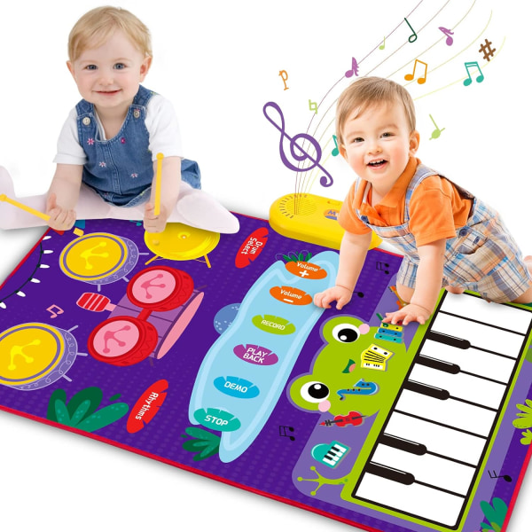 Baby 12-18 månader, 2 i 1 pianomatta och trummatta, inlärningsleksaker, sensoriska leksaker för småbarn, presenter till 1-åriga pojkar, flickor, tvillingar, födelsedagspresenter