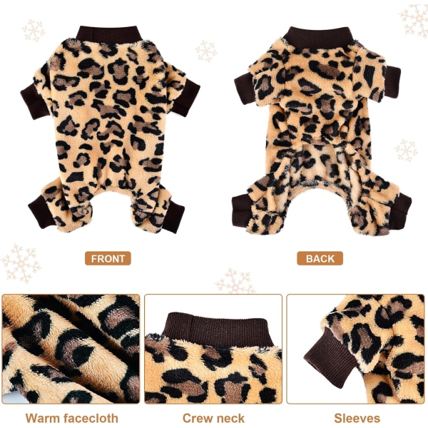 Leopard Hundesweater Hund Jumpsuit - Vinter Fleece Hvalpe Tøj til Små Hunde Pige Dreng Varm Lille Hund Pyjamas Hund Outfit -S