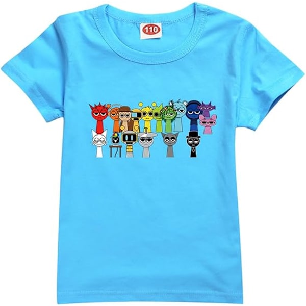 Sprunki T-shirt för pojkar barn Sprunki tröja för fans present figur tryckta småbarns t-shirts Sprunki Merch Studenttoppar Light blue 170cm