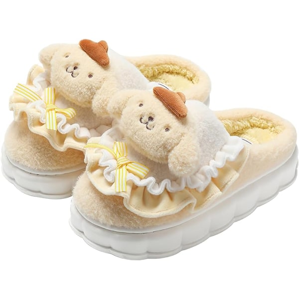 Kawaii Tofflor Cute Furry Slides - Cartoon Womens Four Seasons Home Cotton Tofflor Hus Hem Skor För Kvinnor Pudding Hundskor Innerlängd 24cm