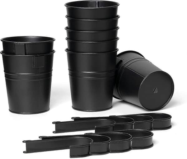 8-pack metallhängande blomkrukor med järnbåge för dekorativt blomställ