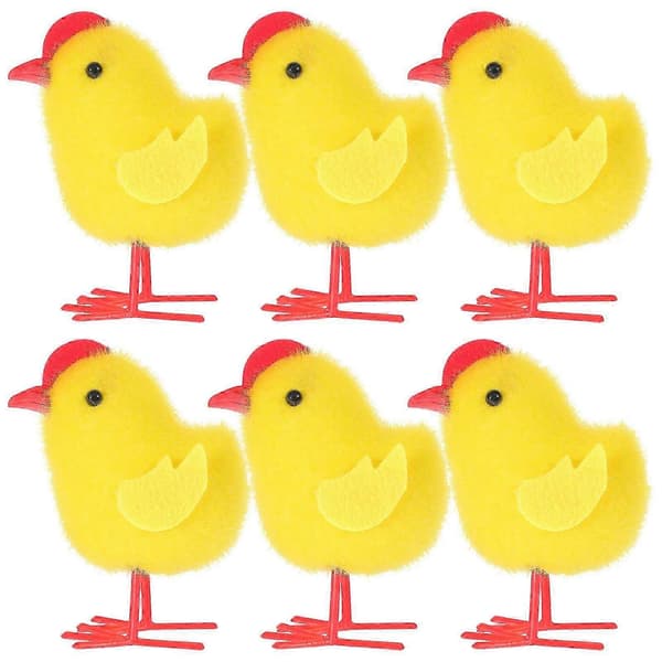 Mini gul kyllingedekoration til pynt 6 stk. fluffy påskefestpynt