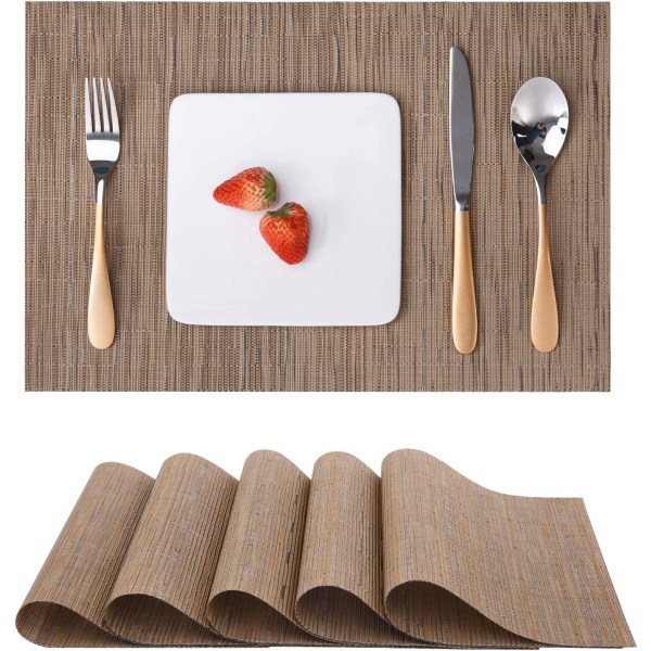 Set of 6 Washable Woven Placemats for Kitchen or Dining Table Heat Resistant Non-Slip Vinyl Placemats (30x45cm)