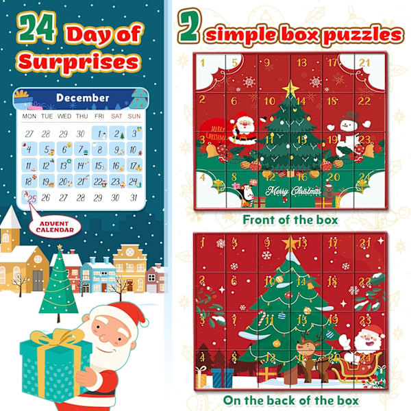 Julklapp Nedräkning Kalender Pussel för Barn och Vuxna - 1008 Bitar Pussel 24 Dagars Jul Nedräkning Kalender