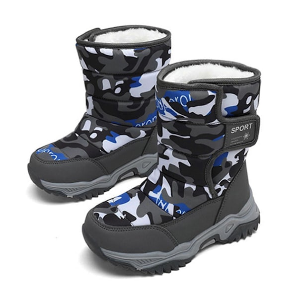Lasten lumikengät korkealla varrella, kylmänkestävät, liukumattomat ja lämpimät talvikengät ulkoiluun Camouflage Gray 34
