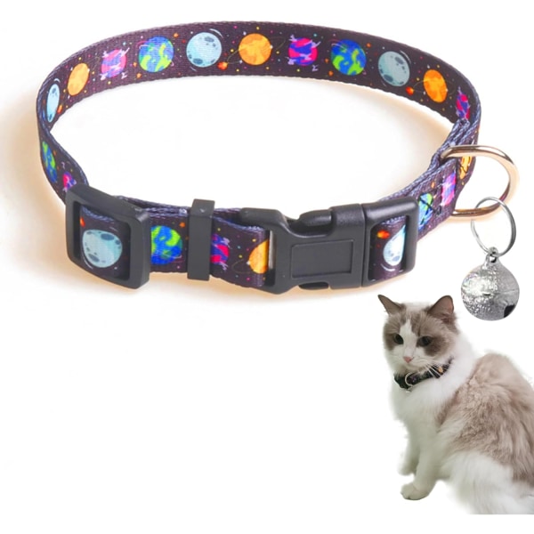 Katthalsband - Elastiskt säkerhetshalsband för katt, kattunge och valp - Trendigt halsband med kosmiskt mönster