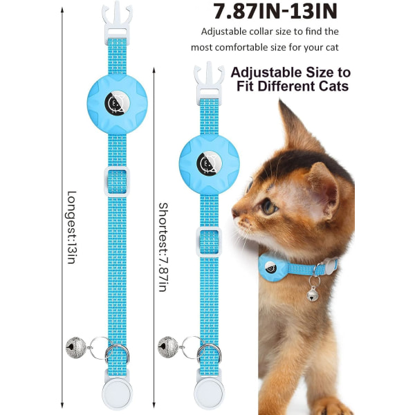 AirTag katthalsband - Inbyggt reflekterande halsband med AirTag hållare - GPS - för kattungar och valpar - med klocka - Lysande blå