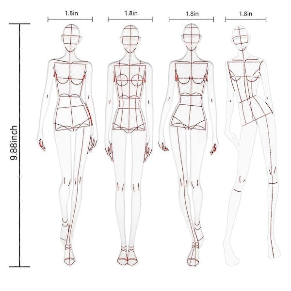 Muoti-illutrointiviivaimet Luonnostelupohjat Viivain Ompelu Humanoidikuviot Vaatteiden Mittaus
