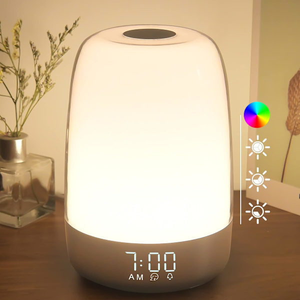 Touch Wake Up Nattlampa med Soluppgångssimulering Väckarklocka, 3 Sätt Dimbar Varm Vit Sänglampa, Sömn Hjälp Snooze Timer Läge