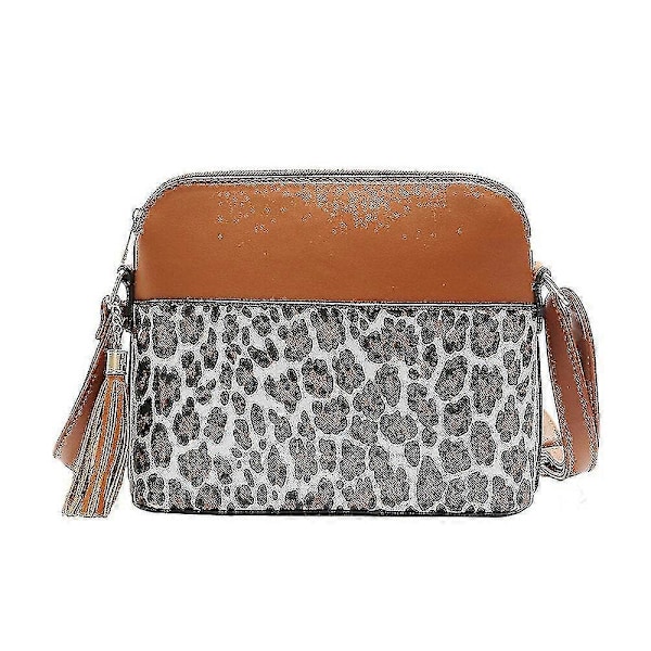 Damer Ormhud Spetsad Leopard Messenger Väska Dam Handväska Retro Kvinnliga Fransar Axelremsväska PU Läder