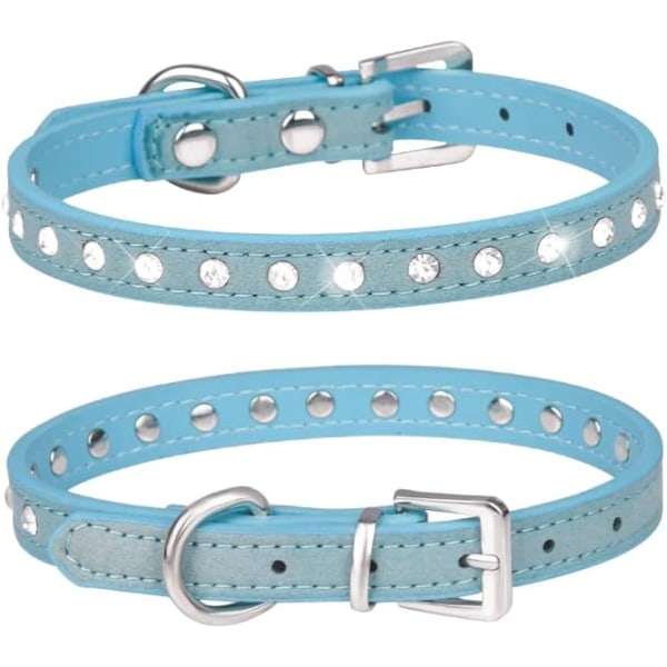 Cute, Dazzling and Stylish Suede Collar, 1 Row Sparkling Rhinestones for Small Pet, Cat, Dog, Puppy (S, Blue)