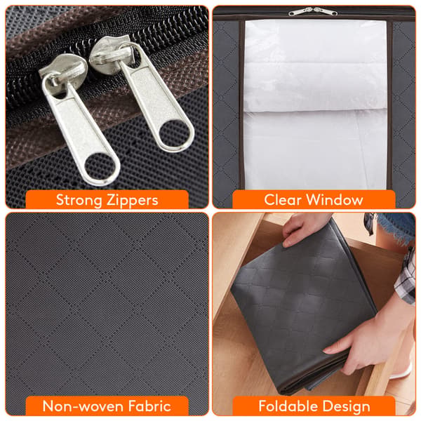 Large Storage Bag for Clothes with Reinforced Handle Thick Fabric for Quilts, Bedding, Foldable with Sturdy Zipper, 3-pack,