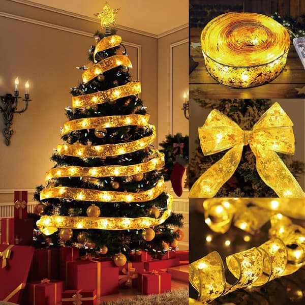 Christmas Tree Light String - 10m LED Fairy String Lights with Remote Control Timer - 8 Lighting Modes - Warm Gold - IP65 Waterproof - Indoor Outdoor Decor