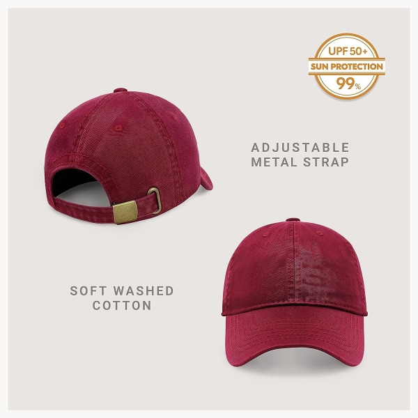 Unisex puuvillainen baseball-lippis miehille ja naisille, säädettävä kevyt polo-tyyli kaareva lieriö（Burgundy）