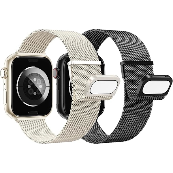2 Stycken Armband Kompatibla med Apple Watch Armband, Dubbel Magnet Justerbart Rostfritt Stål Metall Kompatibelt med iWatch Armband Se Ultra Serien Starlight + Black 38/40/41mm
